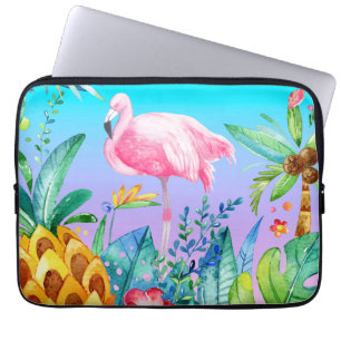 Roze vlaminginstallatie in het tropisch bos laptop sleeve