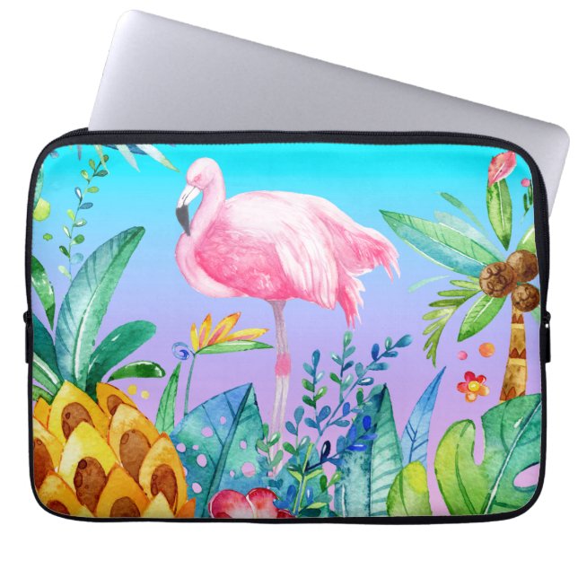 Roze vlaminginstallatie in het tropisch bos laptop sleeve (Voorkant)
