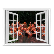 Roze vlamingos Fake Window Uitzicht