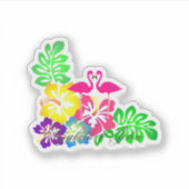 Roze vlamingos, tropische bloemen - gepersonalisee sticker (Voorkant)