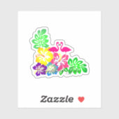 Roze vlamingos, tropische bloemen - gepersonalisee sticker (Vel)