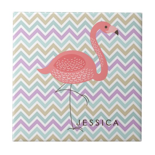 Roze vlamJargon met kleurrijke Chevron Tegeltje (Voorkant)