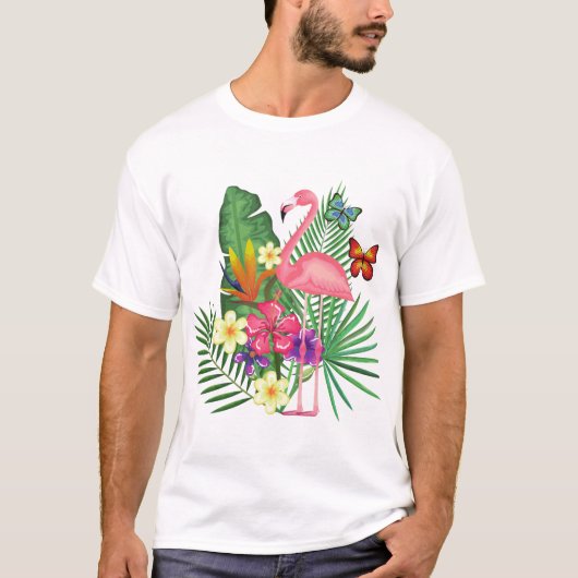 Roze vlamJargon met vlinder voor flamingovers T-shirt (Voorkant)