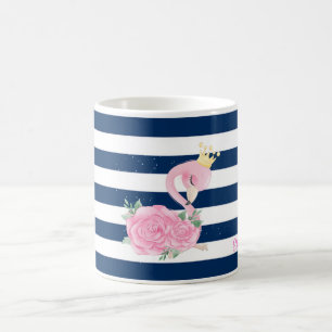 Roze vlamJon, Kroon, Rozen marineblauw Stripes Koffiemok