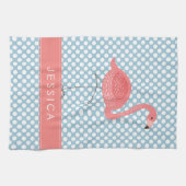 Roze vlamJon met blauw en wit pokadot Theedoek (Horizontaal)