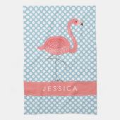 Roze vlamJon met blauw en wit pokadot Theedoek (Verticaal)