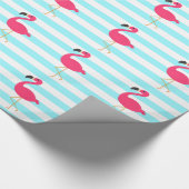 Roze vlamJon op lichte Blauwgroen strepen Cadeaupapier (Hoek)