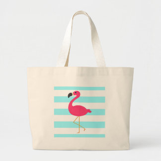 Roze vlamJon op lichte Blauwgroen strepen Grote Tote Bag