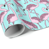 Roze vlammen op blauw omslagpapier cadeaupapier (Rol Hoek)