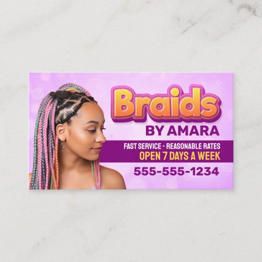 Roze Vlechten Salon Afrikaans Haar Vlechten Haarst Visitekaartje (Voorkant)