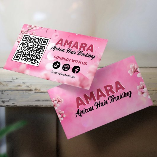 Roze Vlechtjes Haar Vlecht Connect met ons QR-code Visitekaartje