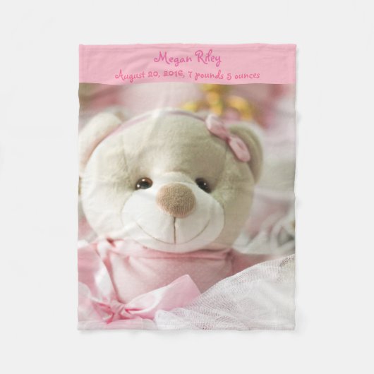 Roze vleece Blanket Baby Girl Teddy Bear Fleece Deken (Voorkant)