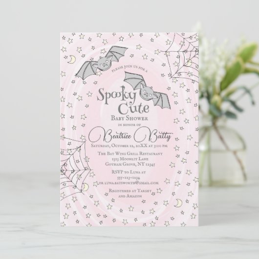 Roze Vleermuizen Spooky Schattige Baby shower Kaart (Staand voorkant)