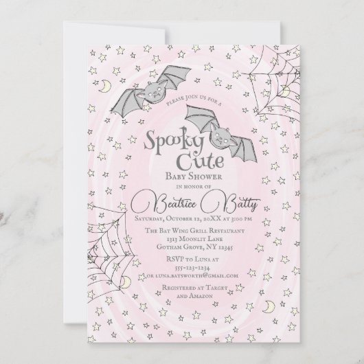 Roze Vleermuizen Spooky Schattige Baby shower Kaart (Voorkant)