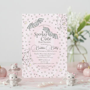Roze Vleermuizen Spooky Schattige Baby shower Kaart