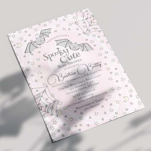 Roze Vleermuizen Spooky Schattige Baby shower Kaart