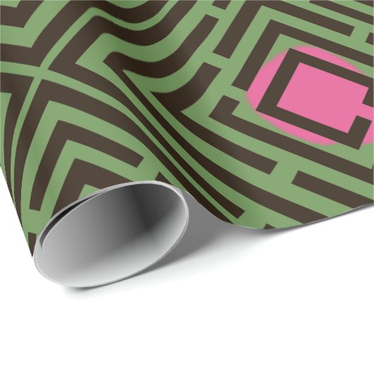 Roze vlek zwart labyrint patroon op aangepaste kle cadeaupapier (Rol Hoek)