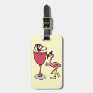 Roze vleugelflamingo in Blush Wine Glass Bagagelabel