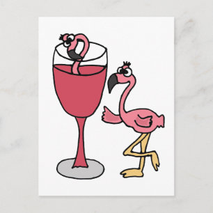 Roze vleugelflamingo in Blush Wine Glass Briefkaart