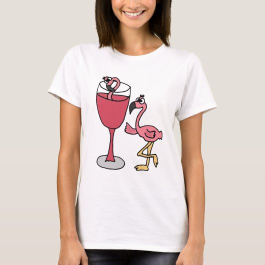 Roze vleugelflamingo in Blush Wine Glass T-shirt (Voorkant)