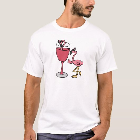Roze vleugelflamingo in Blush Wine Glass T-shirt (Voorkant)