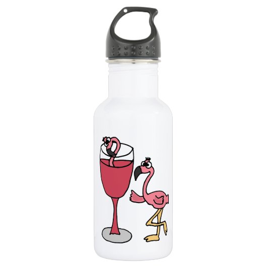 Roze vleugelflamingo in Blush Wine Glass Waterfles (Voorkant)
