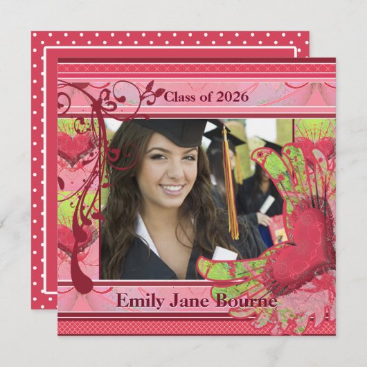 Roze Vleugelig Hart Afstudeerfoto Klas van 2012 Aankondiging (Voorkant / Achterkant)