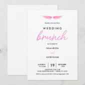Roze Vleugels, Witte Post Bruiloft Brunch Save The Date (Voorkant / Achterkant)
