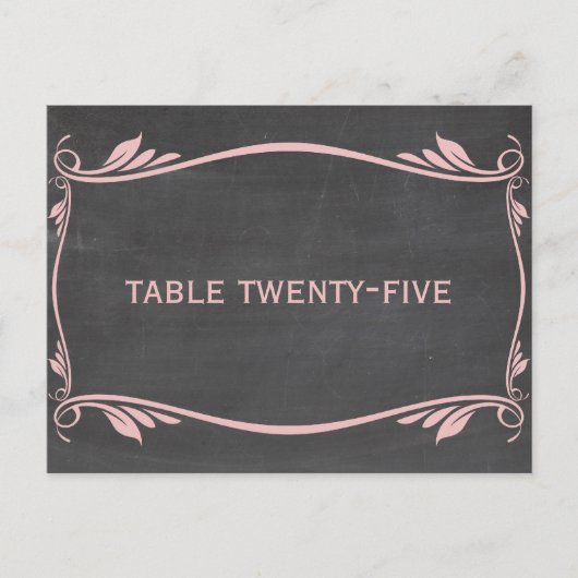 Roze Vleurig Chalkboard Tabelnummer Briefkaart (Voorkant)