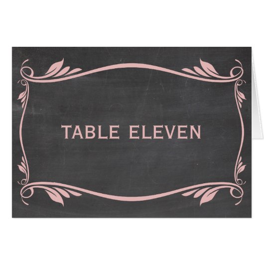 Roze Vleurig Chalkboard Table Number Kaart (Voorkant Horizontaal)