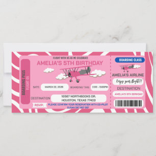 Roze vliegbiljet van Birthday Party - uitnodiging