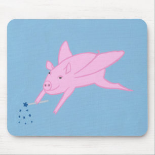 Roze vliegend varken maken Blue Stars Muismatten