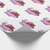 Roze vliegende cartoon | achtergrondkleur kiezen cadeaupapier (Hoek)