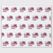 Roze vliegende cartoon | achtergrondkleur kiezen cadeaupapier (Vlak)