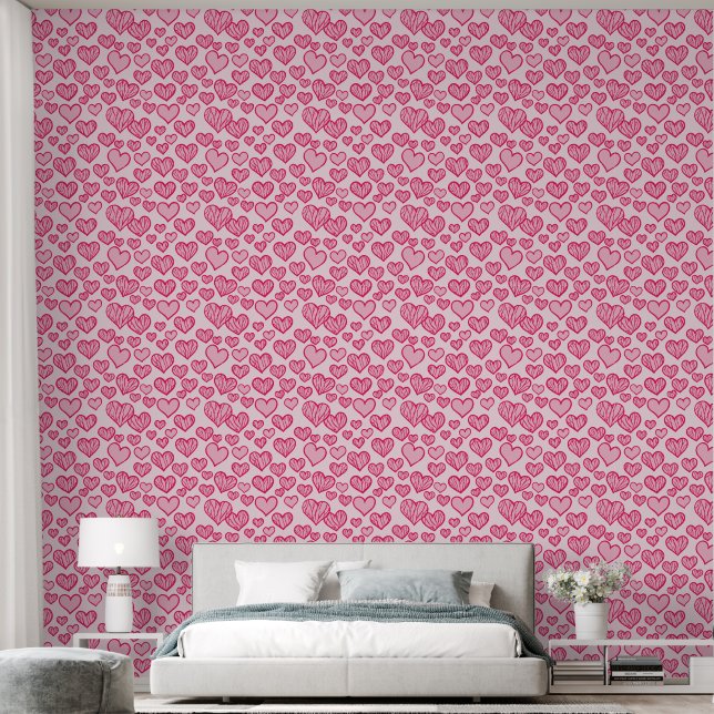 Roze vliegende hartjes behang (Slaapkamer)