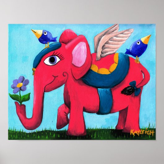 Roze vliegende olifant poster (Voorkant)
