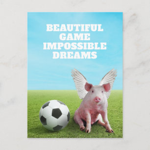 Roze vliegende varkensvoetbal grappige inspirerend briefkaart