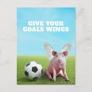 Roze Vliegende Varkensvoetbal Grappige Inspirerend Briefkaart