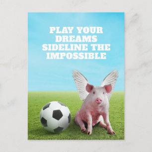 Roze Vliegende Varkensvoetbal Grappige Inspirerend Briefkaart