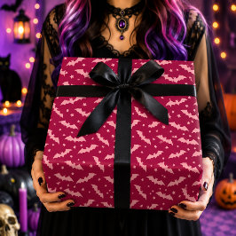 Roze Vliegende Vleermuizen & Sterren Halloween Pat Cadeaupapier