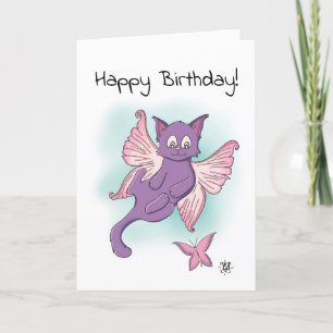Roze vlieger Kitten Happy Birthday Kaart