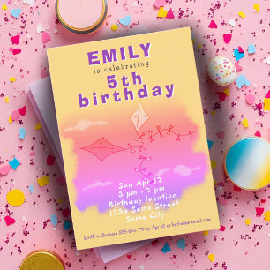 roze vliegers trekkende kinderen van Birthday Part Kaart