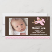 Roze Vliegtuig Baby Meisje Geboorteaankondiging Aankondiging (Voorkant)