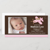 Roze Vliegtuig Baby Meisje Geboorteaankondiging Aankondiging (Voorkant / Achterkant)