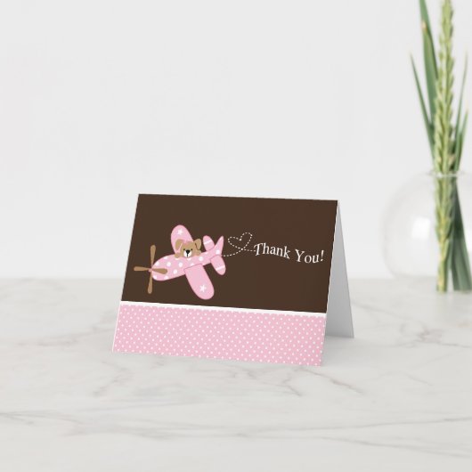 Roze Vliegtuig Baby shower Bedankt Opmerking Kaart (Voorkant)