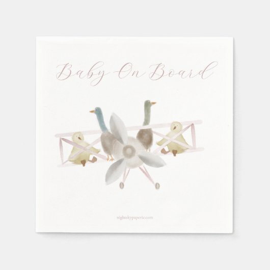 Roze vliegtuig babyshower servetten (Voorkant)