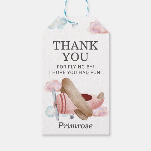  roze vliegtuig piloot partij voor de burgerluchtv cadeaulabel (Achterkant)