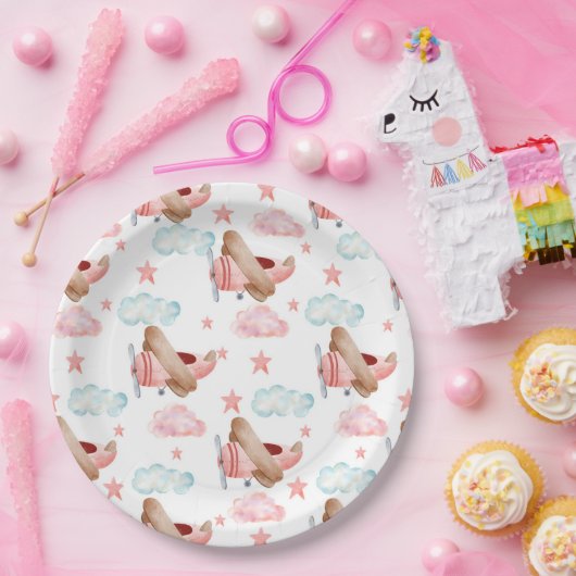  roze vliegtuig Pilot Birthday Party Papieren Bordje (Feest)