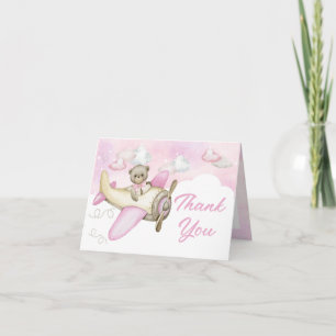 Roze vliegtuig Teddy Bear Girl Hartelijk dank