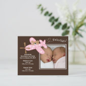 Roze vliegtuig tweeling meisjes geboorteaankondigi aankondiging (Staand voorkant)